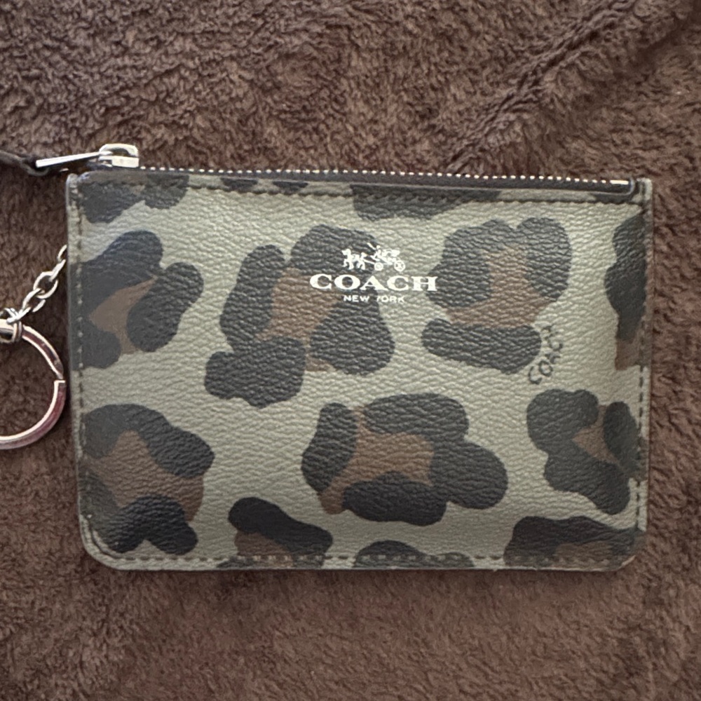 Coach Grey and Brown Camo Leather Wristlet